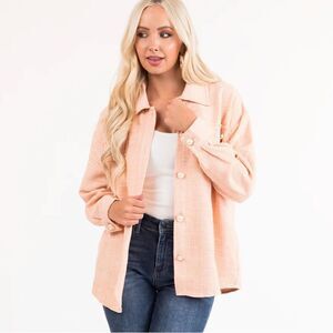 Andree Oversized Pearl Button Down Tweed Shacket Peach M